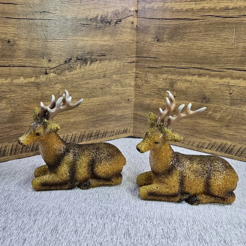 VTG 60s Melted Popcorn Plastic Holiday Buck Deer Set of 2 Christmas NO BULB/CORD
